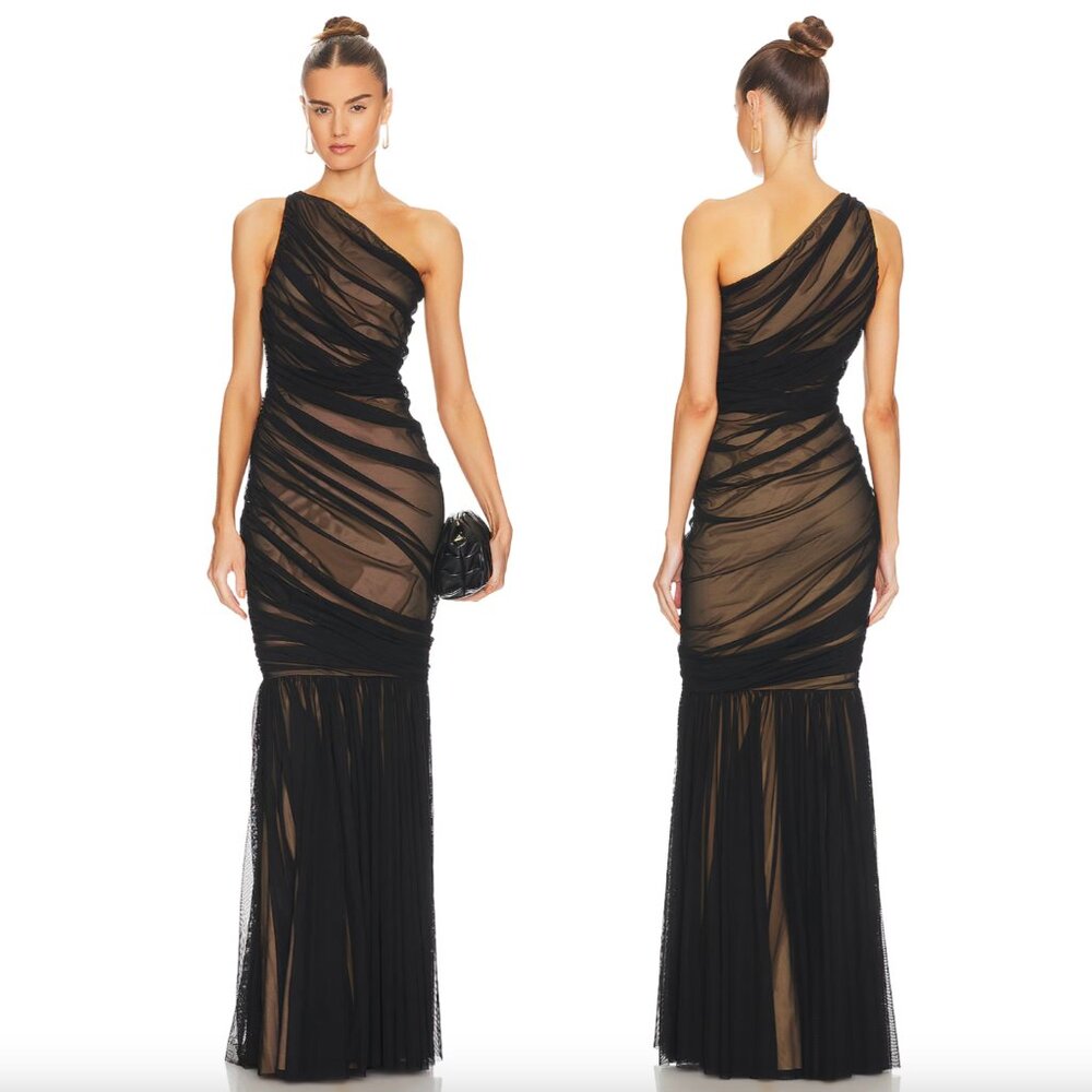 Norma Kamali Black One-Shoulder Ruched Maxi Dress